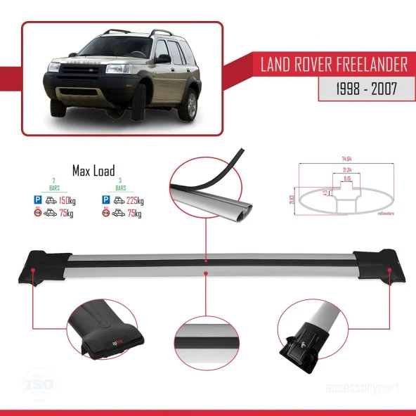 Land Rover Freelander 1998-2007 Arası ile uyumlu FLY Model Ara Atkı Tavan Barı GRİ - Resim 4