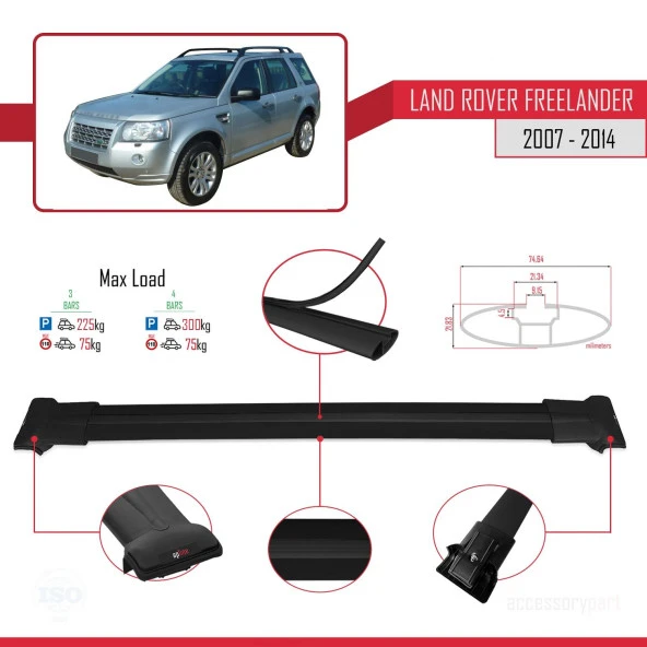 Land Rover Freelander 2007-2014 Arası ile Uyumlu FLY Model Ara Atkı Tavan Barı SİYAH 3 ADET BAR - 3