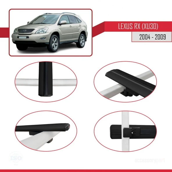 Lexus RX (XU30) 2004-2009 Arası ile uyumlu Basic Model Ara Atkı Tavan Barı SİYAH 3 ADET - Resim 4