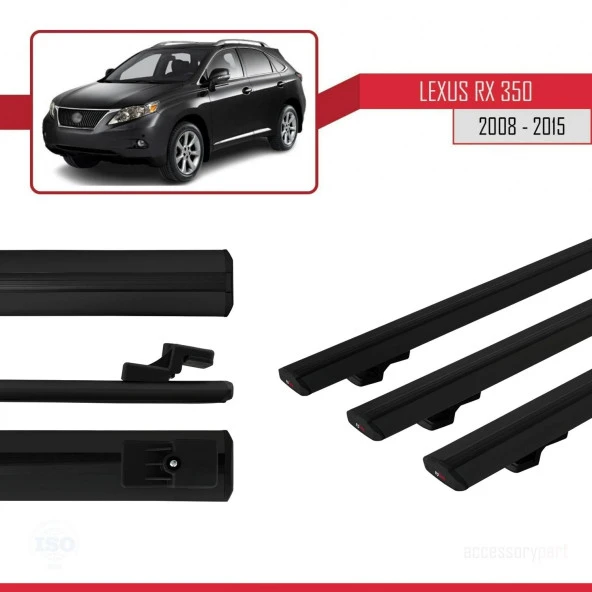 Lexus RX350 - RX350-2 2008-2015 Arası ile uyumlu Basic Model Ara Atkı Tavan Barı SİYAH 3 ADET - Resim 3