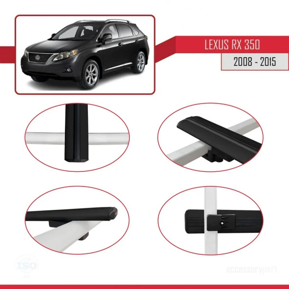 Lexus RX350 - RX350-2 2008-2015 Arası ile uyumlu Basic Model Ara Atkı Tavan Barı SİYAH 3 ADET - Resim 4