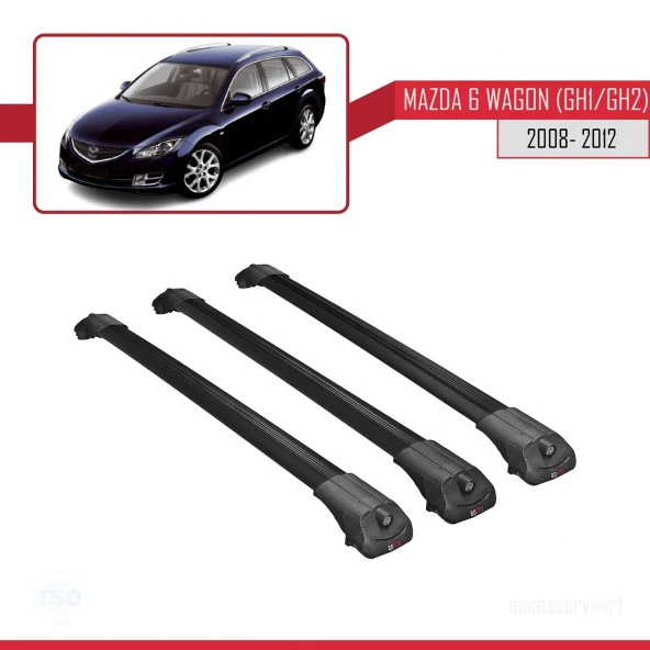 Mazda 6 Wagon (GH1/GH2) 2008-2012 Arası ile uyumlu ACE-1 Ara Atkı Tavan Barı SİYAH 3 ADET BAR - Resim 3