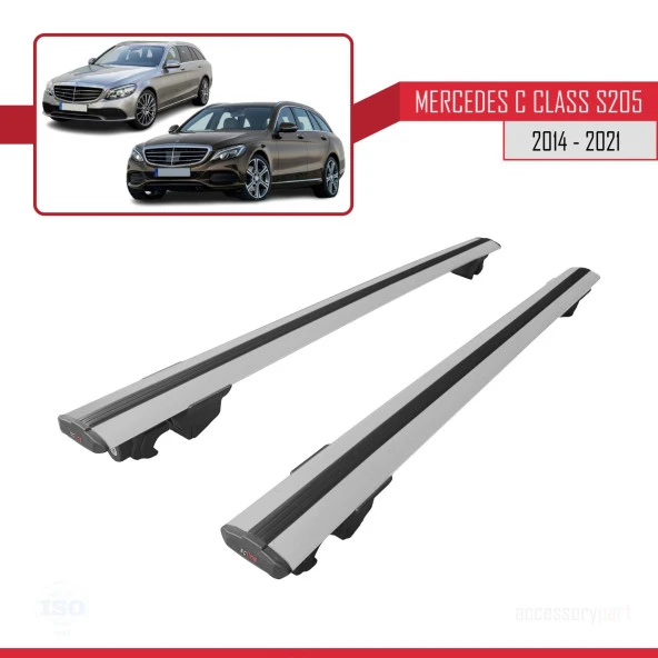 Mercedes C Class S205 2014-2021 Arası ile uyumlu HOOK Model Anahtar Kilitli Ara Atkı Tavan Barı GRİ - 4