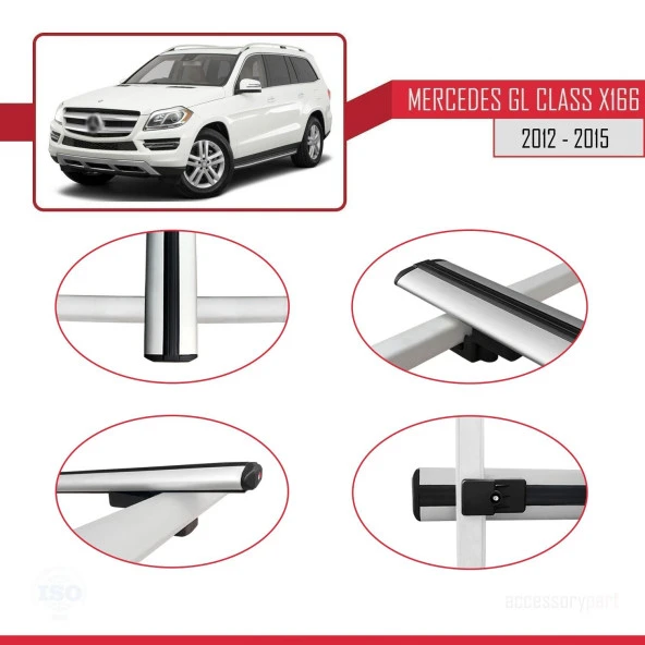 Mercedes GL Class (X166) 2012-2015 Arası ile uyumlu Basic Model Ara Atkı Tavan Barı GRİ 3 ADET - Resim 4