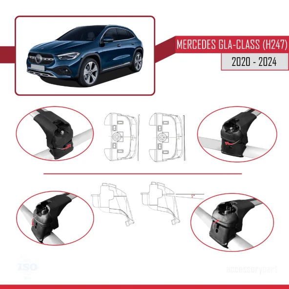 Mercedes Gla-Class (H247) 2020 ve Sonrası ile uyumlu ACE-2 Ara Atkı Tavan Barı GRİ - Resim 4