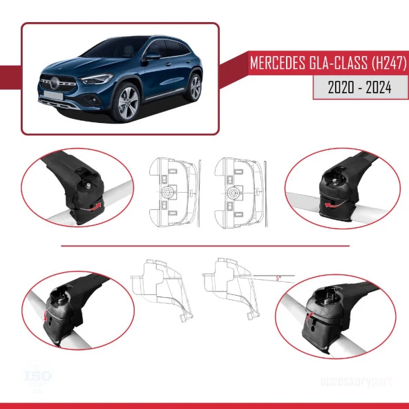 Mercedes Gla-Class (H247) 2020 ve Sonrası ile uyumlu ACE-2 Ara Atkı Tavan Barı SİYAH - Resim 4