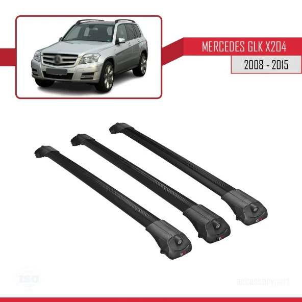 Mercedes GLK Class (X204) 2008-2015 Arası ile uyumlu ACE-1 Ara Atkı Tavan Barı SİYAH 3 ADET BAR - Resim 3