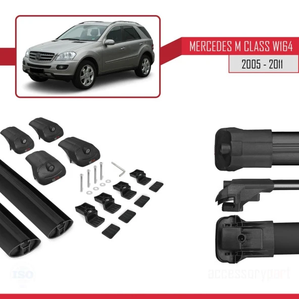Mercedes M Class (W164) 2005-2011 Arası ile uyumlu ACE-1 Ara Atkı Tavan Barı SİYAH - Resim 4