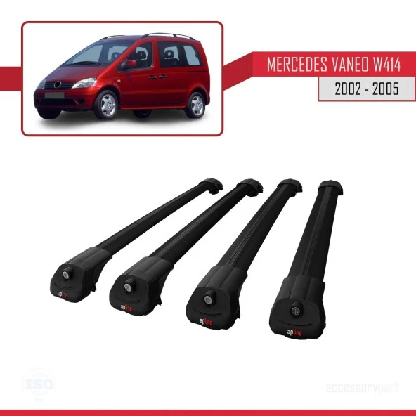 Mercedes Vaneo (W414) 2002-2005 Arası ile uyumlu ACE-1 Ara Atkı Tavan Barı SİYAH 4 ADET BAR - Resim 3