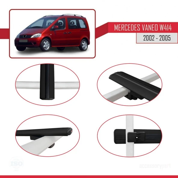 Mercedes Vaneo (W414) 2002-2005 Arası ile uyumlu Basic Model Ara Atkı Tavan Barı SİYAH 3 ADET - Resim 4