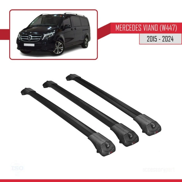 Mercedes Viano (W447) 2015 ve Sonrası ile uyumlu ACE-1 Ara Atkı Tavan Barı SİYAH 3 ADET BAR - Resim 3