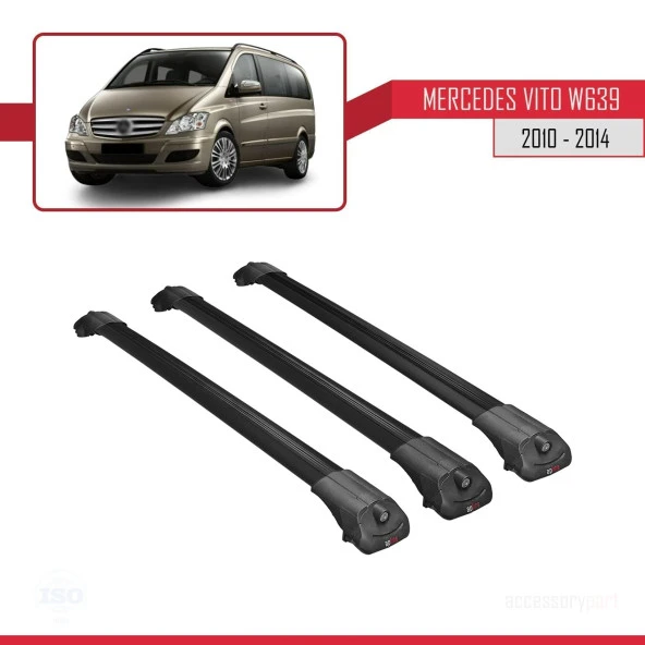 Mercedes Vito (W639) 2010-2014 Arası ile uyumlu ACE-1 Ara Atkı Tavan Barı SİYAH 3 ADET BAR - Resim 3