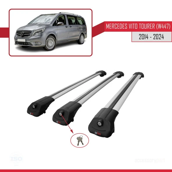Mercedes Vito Tourer (W447) 2014 ve Sonrası ile uyumlu ACE-1 Ara Atkı Tavan Barı GRİ 3 ADET BAR - Resim 4