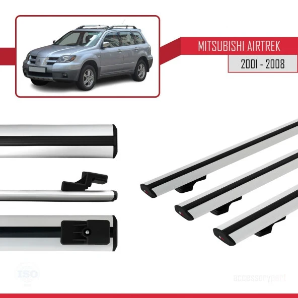 Mitsubishi Airtrek 2001-2008 Arası ile uyumlu Basic Model Ara Atkı Tavan Barı GRİ 3 ADET - 3