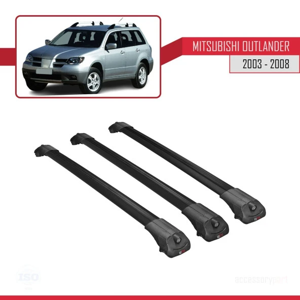 Mitsubishi Outlander 2003-2008 Arası ile uyumlu ACE-1 Ara Atkı Tavan Barı SİYAH 3 ADET BAR - Resim 3