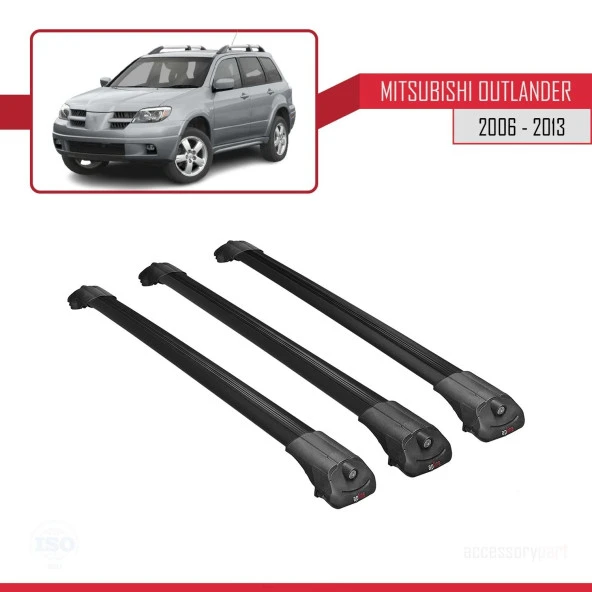 Mitsubishi Outlander 2006-2013 Arası ile uyumlu ACE-1 Ara Atkı Tavan Barı SİYAH 3 ADET BAR - 3
