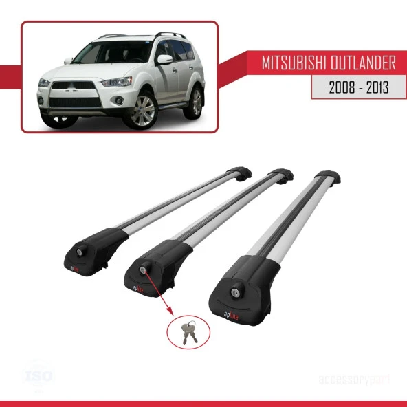 Mitsubishi Outlander 2008-2013 Arası ile uyumlu ACE-1 Ara Atkı Tavan Barı GRİ 3 ADET BAR - Resim 4