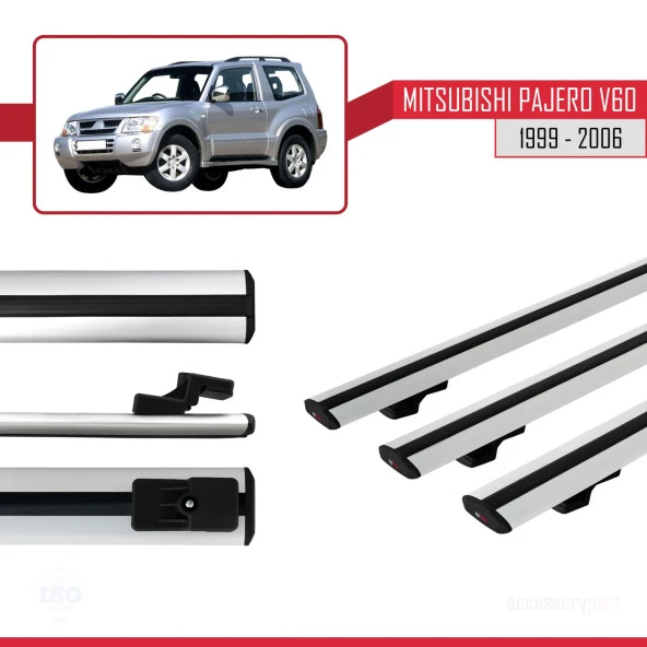 Mitsubishi Pajero (V60) 3 Kapı 1999-2006 Arası ile uyumlu Basic Model Ara Atkı Tavan Barı GRİ 3 ADET
