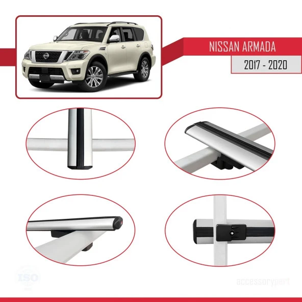 Nissan Armada Y62 2017-2020 Arası ile uyumlu Basic Model Ara Atkı Tavan Barı GRİ 3 ADET - Resim 4