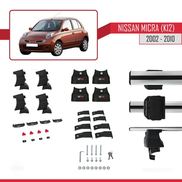 Nissan Micra / March (K12) 2002-2010 Arası ile uyumlu ACE-4 Ara Atkı Tavan Barı GRİ - Resim 4
