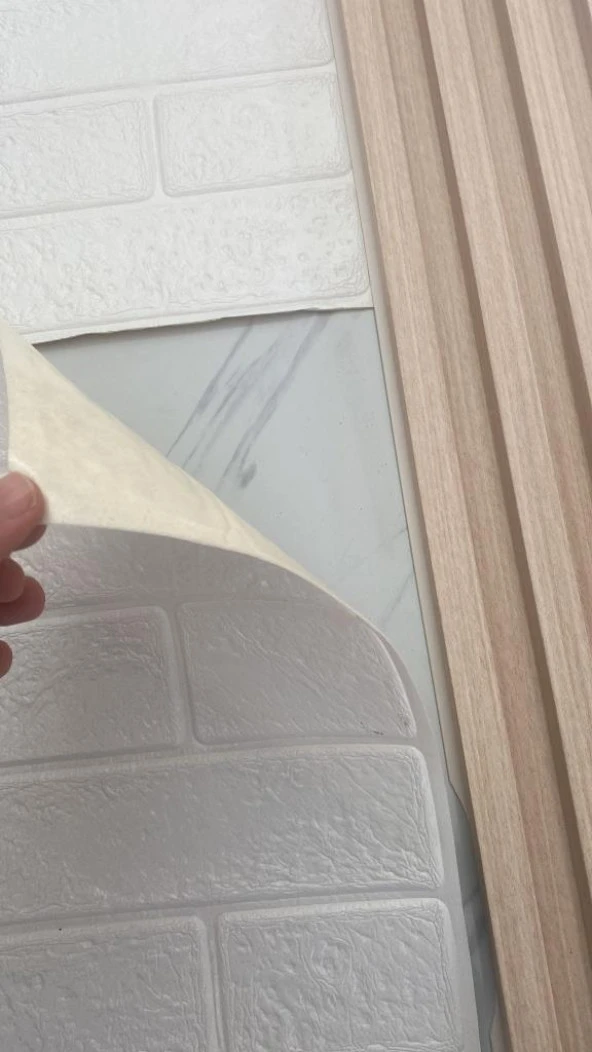 Renkli Duvarlar 70x70cm 1 Adet Yapışkanlı Dekoratif Tuğla Desen Beyaz Tezgah Arası Salon Duvar Kağıdı Paneli NW168 - 3