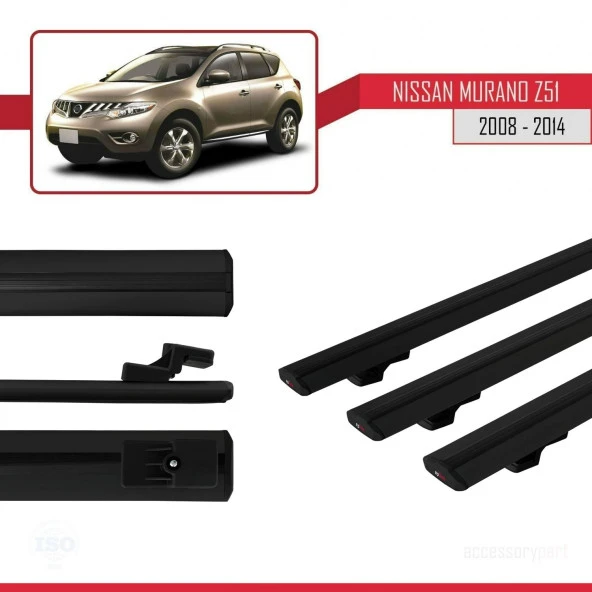 Nissan Murano (Z51) 2008-2014 Arası ile uyumlu Basic Model Ara Atkı Tavan Barı SİYAH 3 ADET - Resim 3