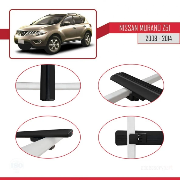 Nissan Murano (Z51) 2008-2014 Arası ile uyumlu Basic Model Ara Atkı Tavan Barı SİYAH 3 ADET - Resim 4