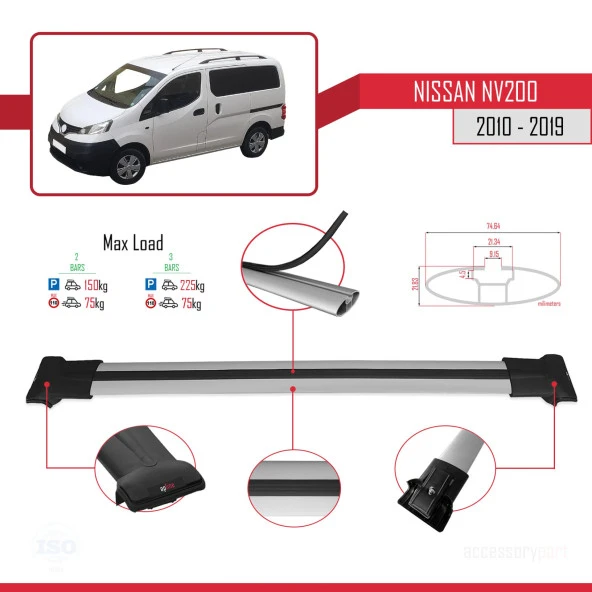 Nissan NV200 2010-2019 Arası ile uyumlu FLY Model Ara Atkı Tavan Barı GRİ - Resim 4