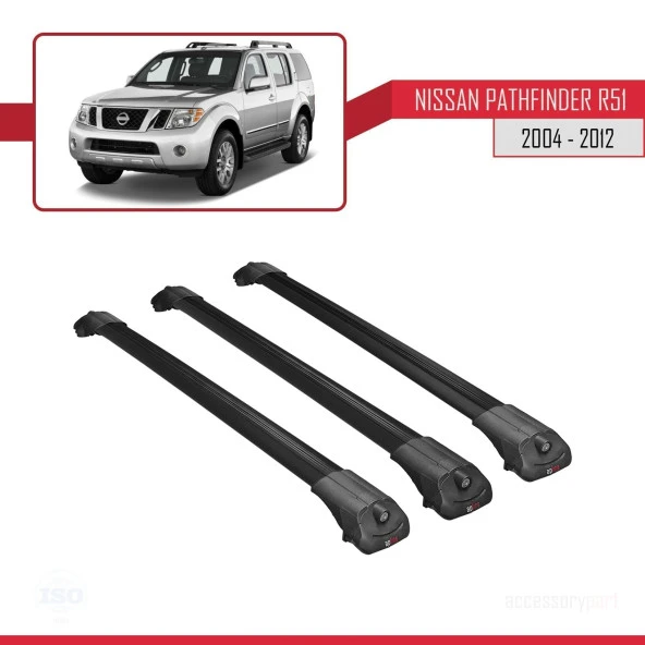 Nissan Pathfinder (R51) 2004-2012 Arası ile uyumlu ACE-1 Ara Atkı Tavan Barı SİYAH 3 ADET BAR - Resim 3
