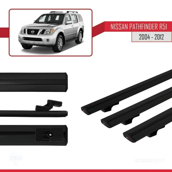 Nissan Pathfinder (R51) 2004-2012 Arası ile uyumlu Basic Model Ara Atkı Tavan Barı SİYAH 3 ADET - Resim 3