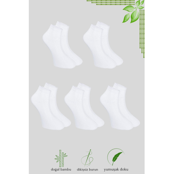 Erkek Bambu Patik Düz Desen (5 Çift) Dikişsiz Çorap - 4