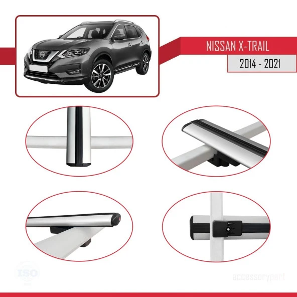 Nissan X-Trail 2014-2021 Arası ile uyumlu Basic Model Ara Atkı Tavan Barı GRİ 3 ADET - Resim 4