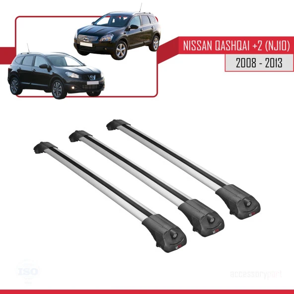 Nisssan Qashqai +2 (NJ10) 2008-2013 Arası ile uyumlu ACE-1 Ara Atkı Tavan Barı GRİ 3 ADET BAR - Resim 3