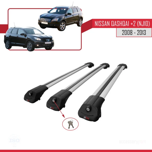 Nisssan Qashqai +2 (NJ10) 2008-2013 Arası ile uyumlu ACE-1 Ara Atkı Tavan Barı GRİ 3 ADET BAR - Resim 4