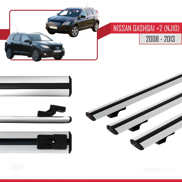 Nisssan Qashqai +2 (NJ10) 2008-2013 Arası ile uyumlu Basic Model Ara Atkı Tavan Barı GRİ 3 ADET - 3
