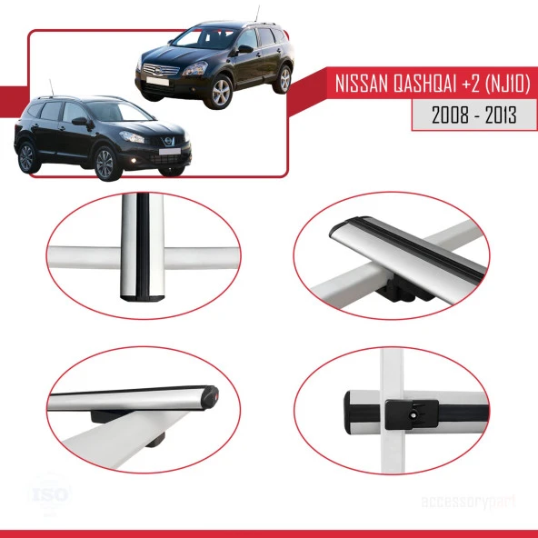 Nisssan Qashqai +2 (NJ10) 2008-2013 Arası ile uyumlu Basic Model Ara Atkı Tavan Barı GRİ 3 ADET - 4