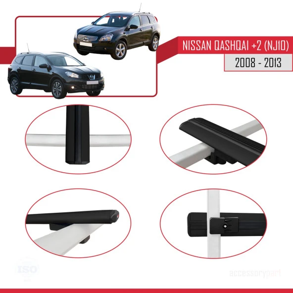 Nisssan Qashqai +2 (NJ10) 2008-2013 Arası ile uyumlu Basic Model Ara Atkı Tavan Barı SİYAH 3 ADET - Resim 4