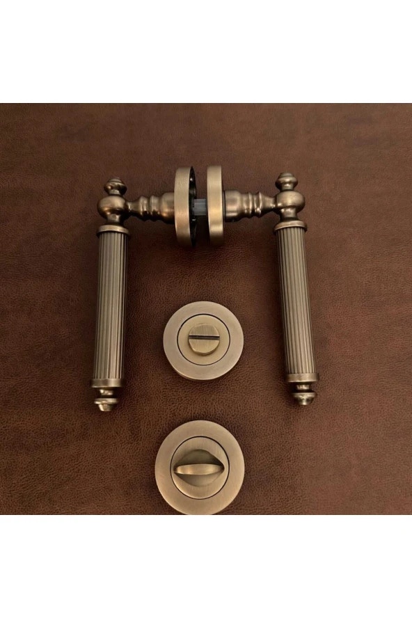 Osmanlı Handles ZK37 Antik Sarı Zamak Yuvarlak Rozetli Wc Banyo Kapı Kolu 1 Takım