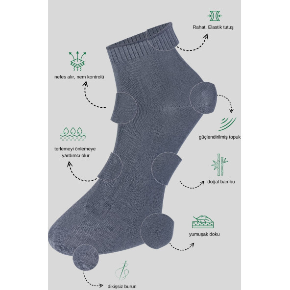 Erkek Bambu Patik Düz Desen (5 Çift) Dikişsiz Çorap - 2