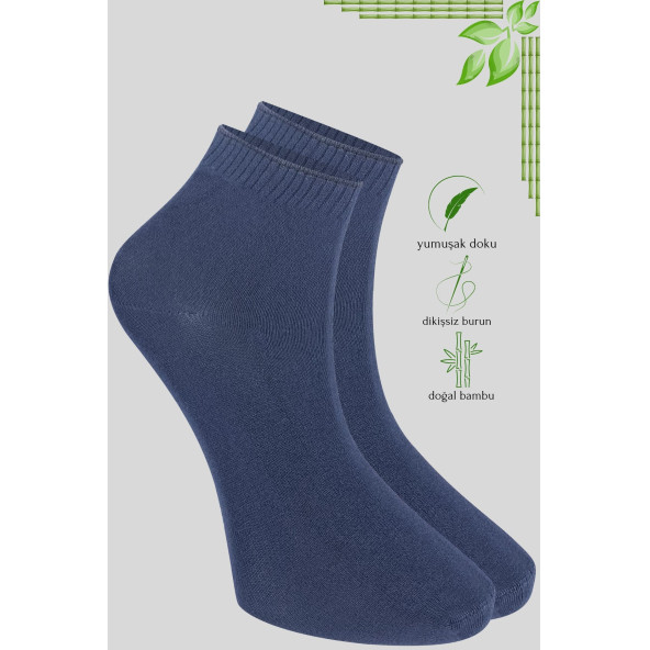 Erkek Bambu Patik Düz Desen (5 Çift) Dikişsiz Çorap - 5