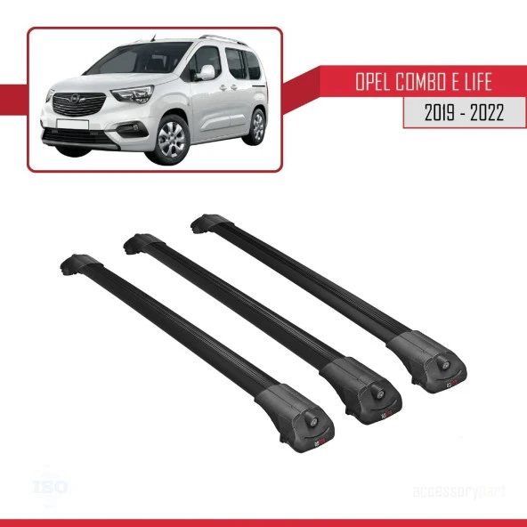 Opel Combo (E) PANELVAN 2019-2022 Arası ile uyumlu ACE-1 Ara Atkı Tavan Barı SİYAH 3 ADET BAR - 1