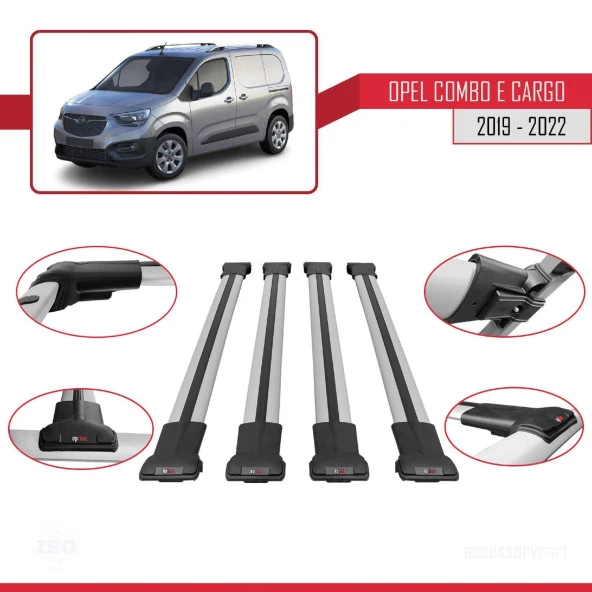 Opel Combo (E) PANELVAN 2019-2022 Arası ile uyumlu FLY Model Ara Atkı Tavan Barı GRİ 4 ADET BAR - Resim 2