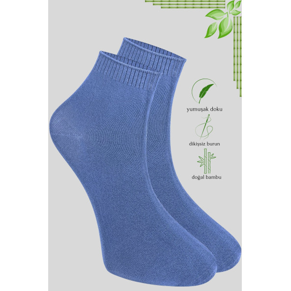 Erkek Bambu Patik Düz Desen (5 Çift) Dikişsiz Çorap - 4