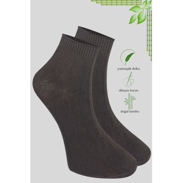 Erkek Bambu Patik Düz Desen (5 Çift) Dikişsiz Çorap - 6