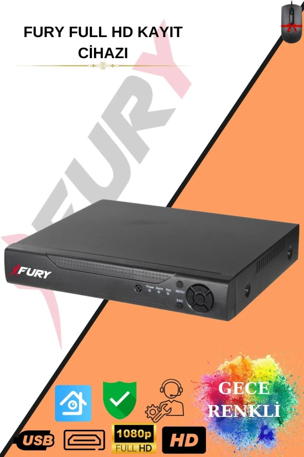 FURY 2 Kameralı Full Hd Gece Renkli - Su Geçirmez Ultra Led Güvenlik Kamerası Seti 1 TB