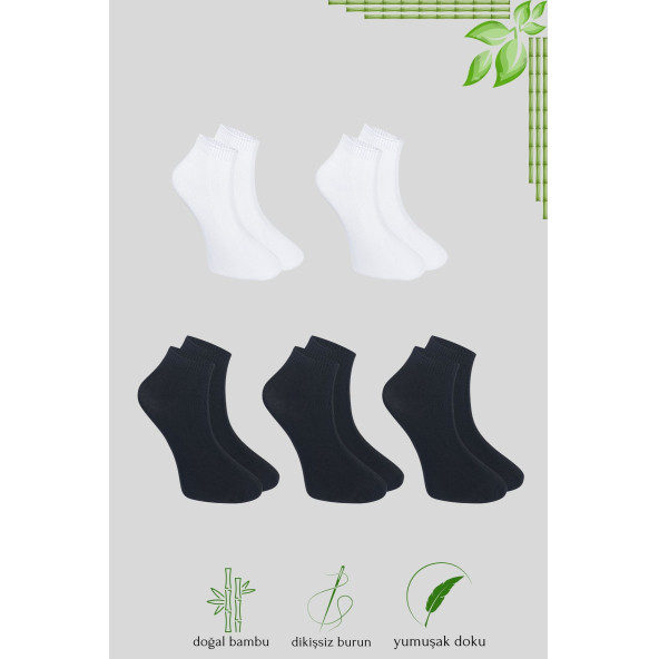 Erkek Bambu Patik Düz Desen (5 Çift) Dikişsiz Çorap - 5