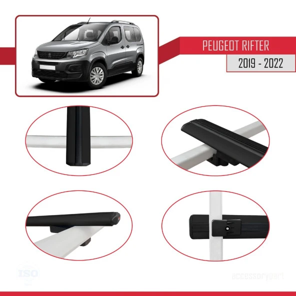 Peugeot Rifter 2019-2022 Arası ile uyumlu Basic Model Ara Atkı Tavan Barı SİYAH 3 ADET - Resim 4