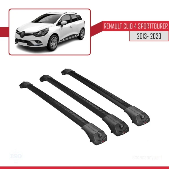 Renault Clio SPORT TOURER 2013-2020 Arası ile uyumlu ACE-1 Ara Atkı Tavan Barı SİYAH 3 ADET BAR - Resim 3
