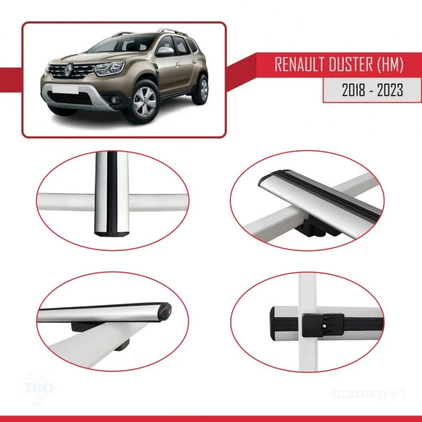 Renault Duster (HM) 2018-2023 Arası ile uyumlu Basic Model Ara Atkı Tavan Barı GRİ 3 ADET - Resim 4