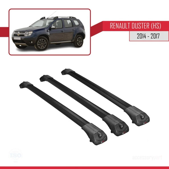 Renault Duster (HS) 2014-2017 Arası ile uyumlu ACE-1 Ara Atkı Tavan Barı SİYAH 3 ADET BAR - 3